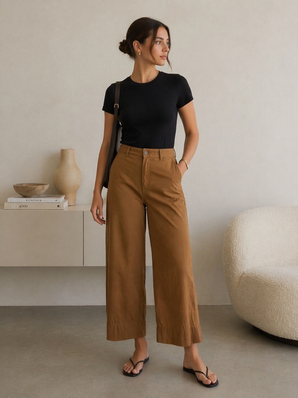 Abercrombie & Fitch High Rise Wide Leg Pants 31 Tan Brown Cropped Minimalist
